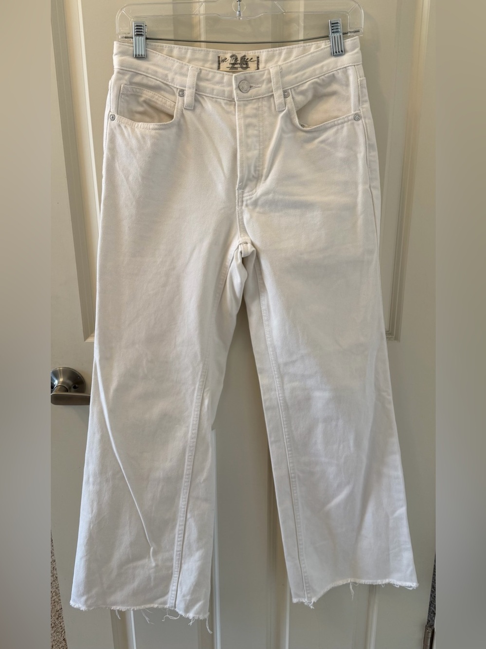 We The Free High Rise Wide Leg Ankle Jeans, 100% Cotton, White, Size 26
